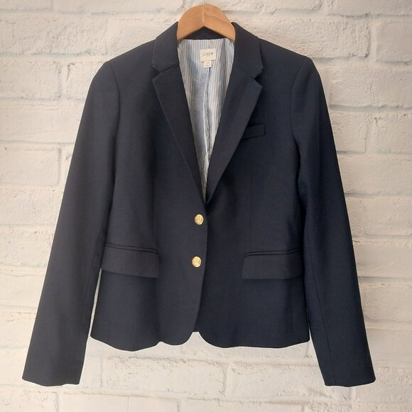 J. Crew Schoolboy Blazer Jacket Womens 10 Wool Blend Navy Blue Golden Buttons - Picture 1 of 15